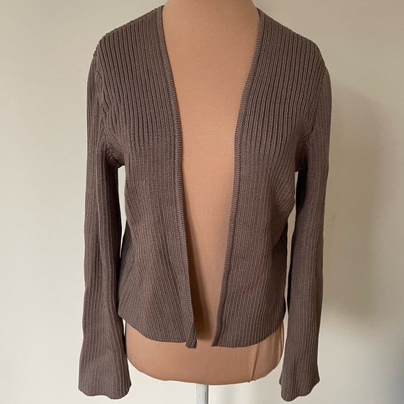 St. John Wool Rayon Knit Light Brown Open Front Cardigan Sweater EUC Size XS - Picture 1 of 9